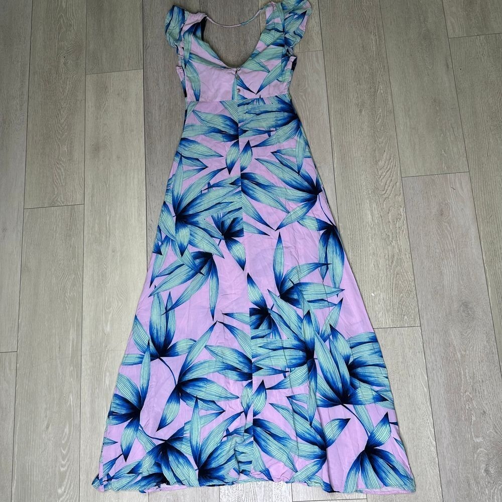 Vici maxi floral pink and blue flowy maxi dress tropical flutter sleeves size s - Picture 2 of 10